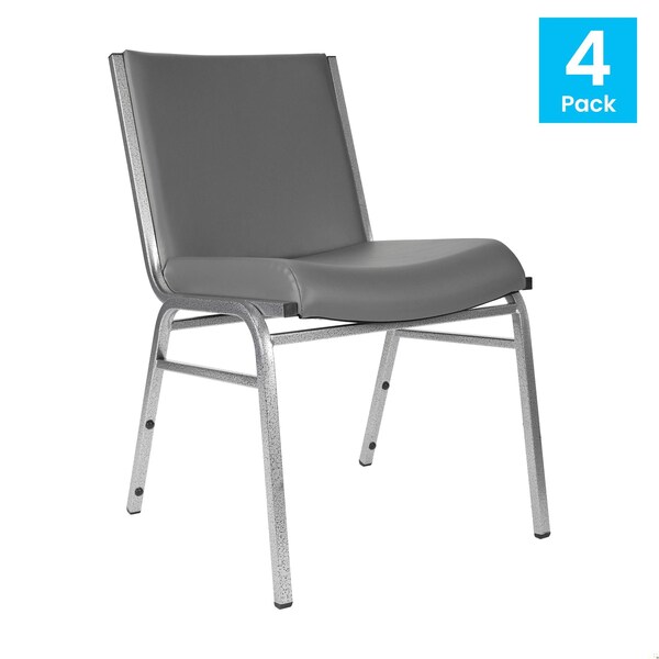 Flash Furniture HERCULES Heavy Duty Gray Vinyl Stack Chairs, 4PK - 4-XU-60153-GRY-VYL-GG