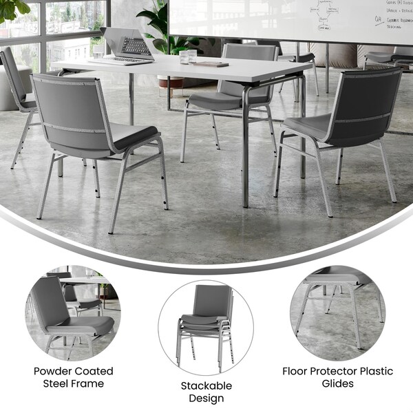 Flash Furniture HERCULES Heavy Duty Gray Vinyl Stack Chairs, 4PK - 4-XU-60153-GRY-VYL-GG