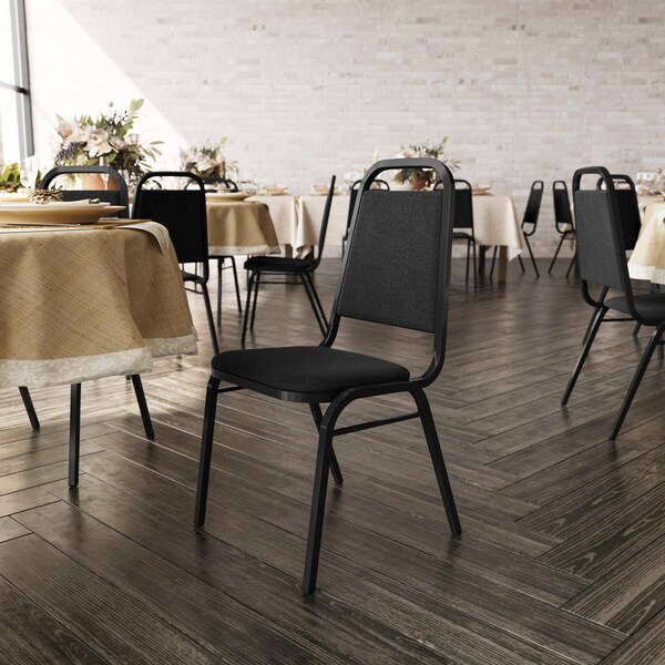 Flash Furniture HERCULES Series Trapezoidal Back Stacking Banquet Chair in Black Fabric - Black Frame - FD-BHF-2-BK-BK-GG