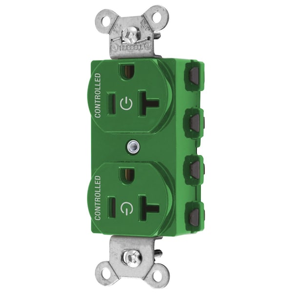 Hubbell Wiring Device-Kellems Straight Blade Devices, Receptacles, Duplex, SNAPConnect, Controlled, 20A 125V, 2-Pole 3-Wire Grounding, Nylon, Green - SNAP5362C2GN