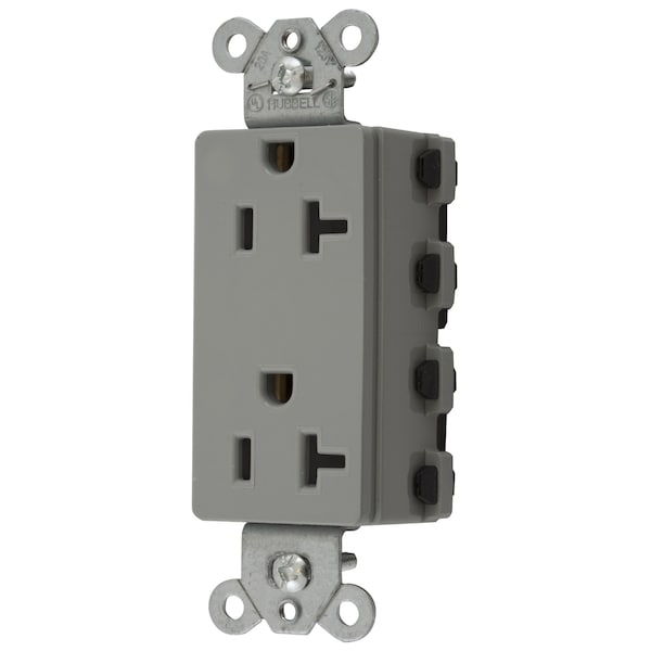 Hubbell Wiring Device-Kellems Straight Blade Devices, Receptacles, Style Line Decorator Duplex, SNAPConnect, 20A 125V, 2-Pole 3-Wire Grounding, 5-20R, Nylon, Gray - SNAP2162GYA