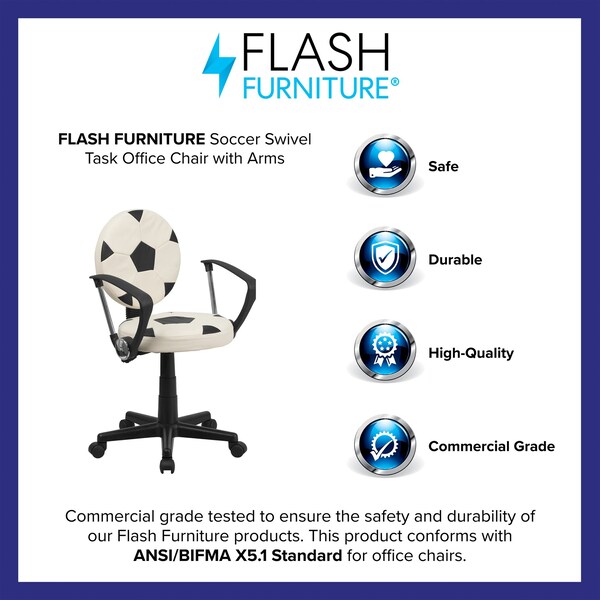 Flash Furniture Metal Task Chair, 17" to 21-1/2", Black and White - BT-6177-SOC-A-GG