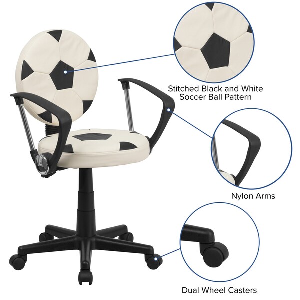 Flash Furniture Metal Task Chair, 17" to 21-1/2", Black and White - BT-6177-SOC-A-GG