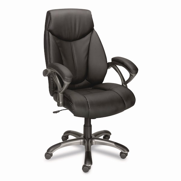 Workplace2.0 Ramsey Bonded Leather Manager Chair, 18.6in to 22.5in Seat Height, Black Seat/Back, Black Base - ST62216