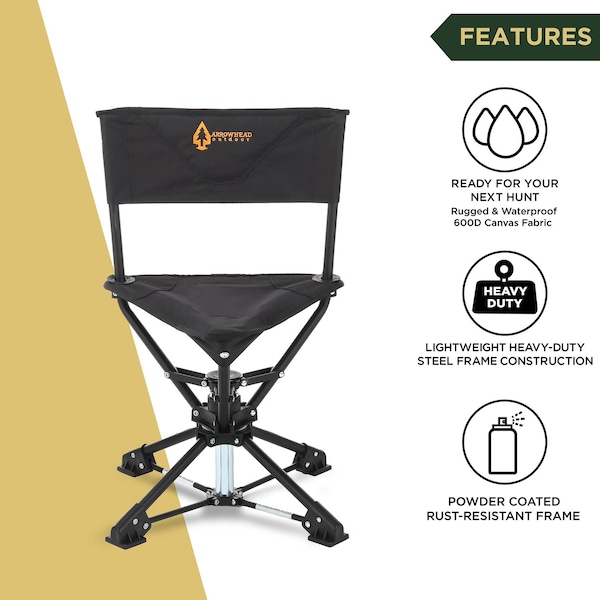 Arrowhead Outdoor 360Deg-Swiveling Compact Hunting Blind and Fishing Chair Stool Seat, Charcoal Black - KKS0261U