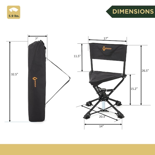 Arrowhead Outdoor 360Deg-Swiveling Compact Hunting Blind and Fishing Chair Stool Seat, Charcoal Black - KKS0261U