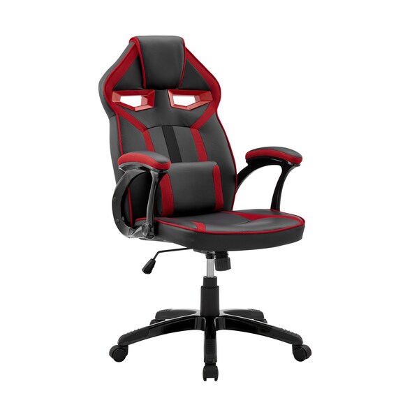 Armen Living Aspect Adjustable Racing Gaming Chair in Black Faux Leather and Red Mesh with Lumbar Support Pillow - LCASGCRDBLK