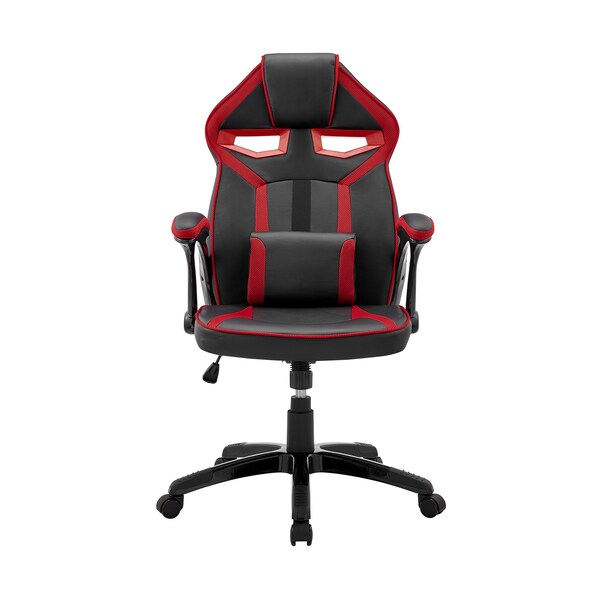 Armen Living Aspect Adjustable Racing Gaming Chair in Black Faux Leather and Red Mesh with Lumbar Support Pillow - LCASGCRDBLK