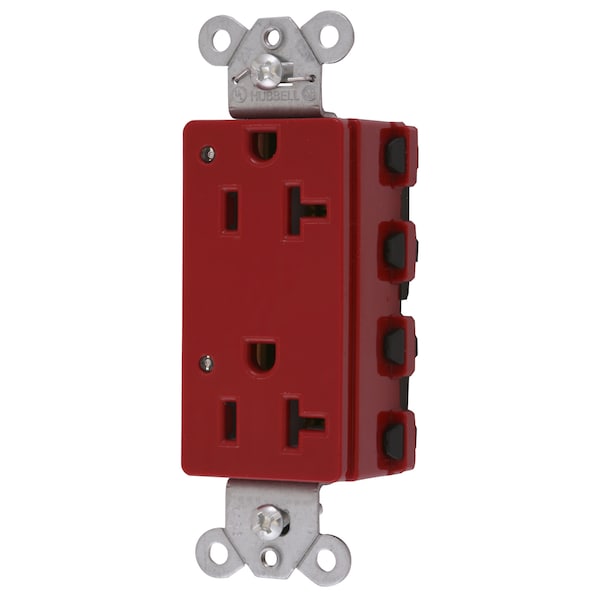 Hubbell Wiring Device-Kellems Straight Blade Devices, Receptacles, Style Line Decorator Duplex, SNAPConnect, LED Indicator, 20A 125V, 2-Pole 3-Wire Grounding, 5-20R, Nylon, Red - SNAP2162RL