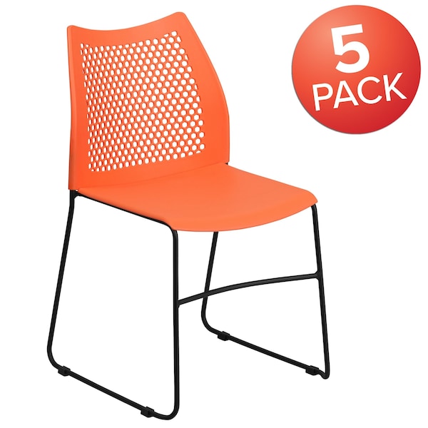 Flash Furniture Org Plastic Sled Stack Chair - 5-RUT-498A-ORANGE-GG