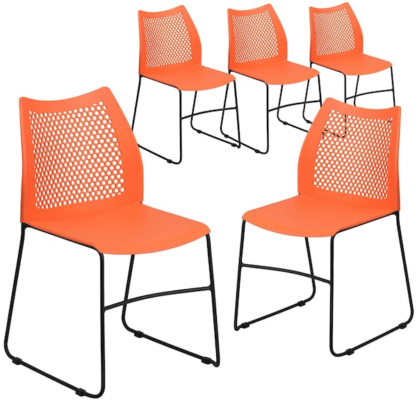Flash Furniture Org Plastic Sled Stack Chair - 5-RUT-498A-ORANGE-GG
