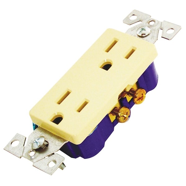 Eaton Wiring Devices Duplex Receptacle, 2 -Pole, 15 A, 125 V, Back, Side Wiring, NEMA: 5-15R, Ivory - 1107V-BOX