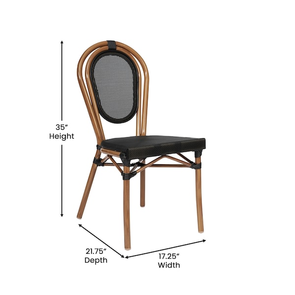 Flash Furniture Marseille Thonet French Bistro Stacking Chair, Black Textilene and Bamboo Print Aluminum Frame, 2PK - 2-SDA-AD642002S-TXT-BK-NAT-GG