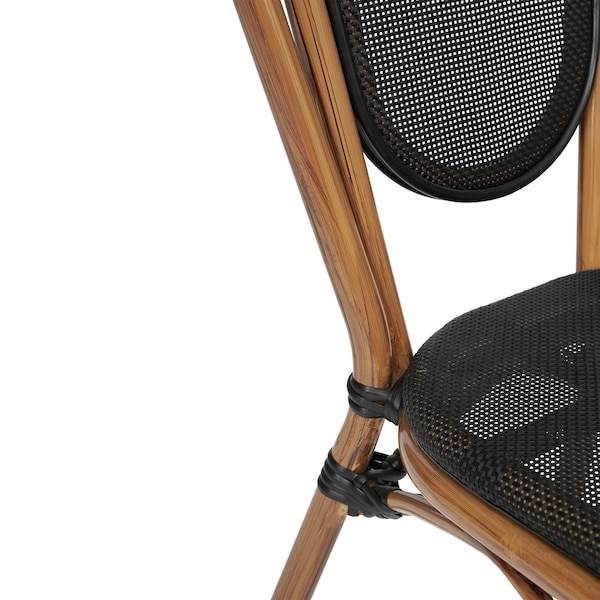 Flash Furniture Marseille Thonet French Bistro Stacking Chair, Black Textilene and Bamboo Print Aluminum Frame, 2PK - 2-SDA-AD642002S-TXT-BK-NAT-GG