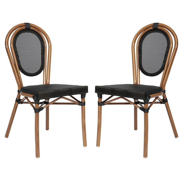 Flash Furniture Marseille Thonet French Bistro Stacking Chair, Black Textilene and Bamboo Print Aluminum Frame, 2PK - 2-SDA-AD642002S-TXT-BK-NAT-GG