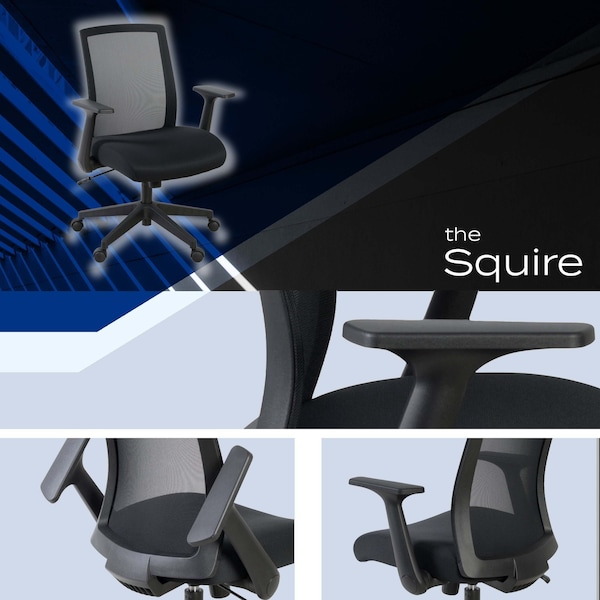 Regency Squire Ergonomic Task Mesh Office Swivel Chair with Flip Up Arms, Black - 5401BK