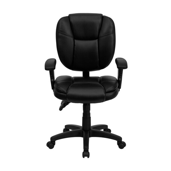 Flash Furniture Leather Contemporary Chair, 18-1/4" to 21-1/2", Adjustable Arms, Black LeatherSoft - GO-930F-BK-LEA-ARMS-GG