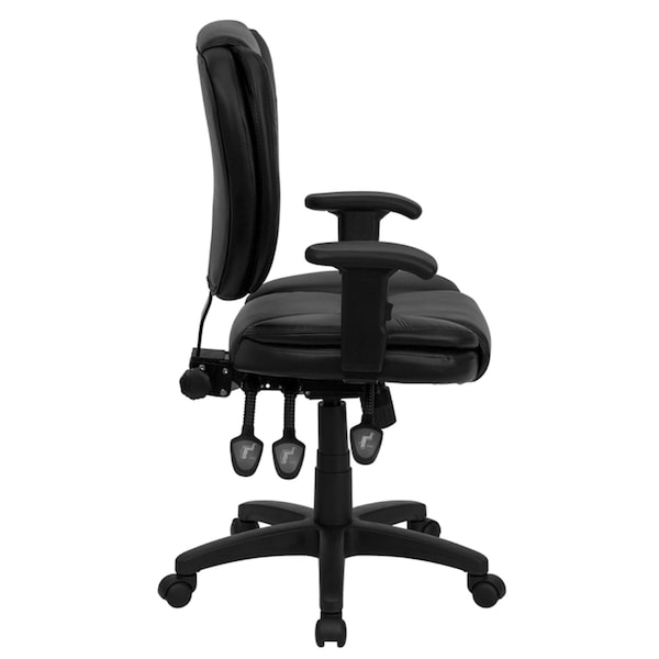 Flash Furniture Leather Contemporary Chair, 18-1/4" to 21-1/2", Adjustable Arms, Black LeatherSoft - GO-930F-BK-LEA-ARMS-GG