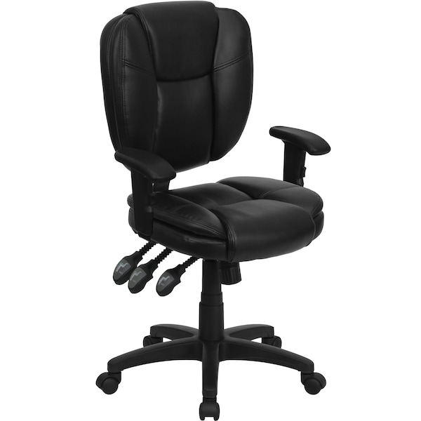 Flash Furniture Leather Contemporary Chair, 18-1/4" to 21-1/2", Adjustable Arms, Black LeatherSoft - GO-930F-BK-LEA-ARMS-GG