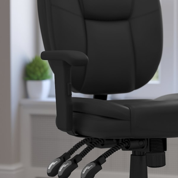 Flash Furniture Leather Contemporary Chair, 18-1/4" to 21-1/2", Adjustable Arms, Black LeatherSoft - GO-930F-BK-LEA-ARMS-GG