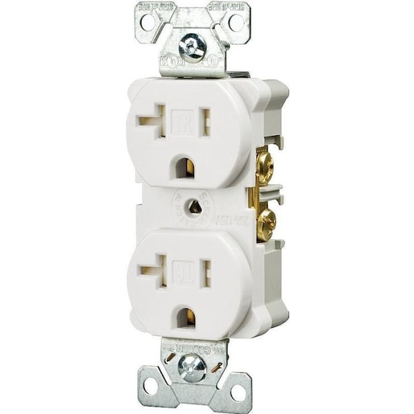 Eaton Wiring Devices Duplex Receptacle, 2 -Pole, 20 A, 125 V, Back, Side Wiring, NEMA: 5-20R, White - TRBR20W-BXSP