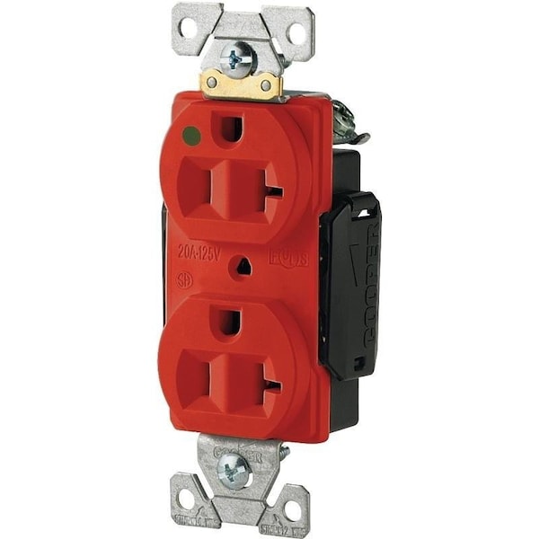 Eaton Wiring Devices Duplex Receptacle, 2 -Pole, 20 A, 125 V, Back, Side Wiring, NEMA: 5-20R, Red - AH8300RD