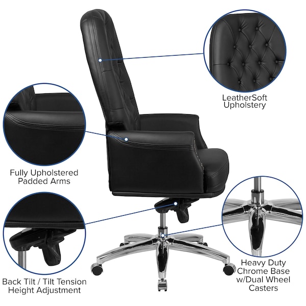 Flash Furniture Executive Chair Fixed Arms, 21" to 23-1/4" Height, Leather, Black - BT-90269H-BK-GG