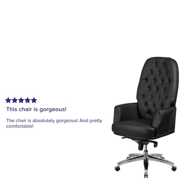 Flash Furniture Executive Chair Fixed Arms, 21" to 23-1/4" Height, Leather, Black - BT-90269H-BK-GG