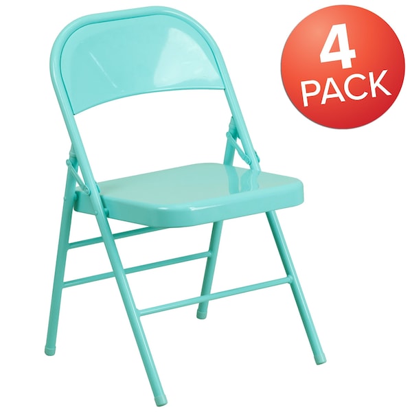 Flash Furniture Tantalizing Teal Folding Chair - 4-HF3-TEAL-GG
