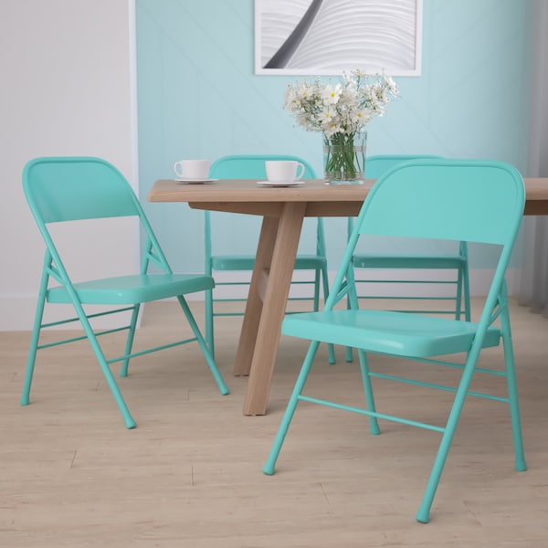 Flash Furniture Tantalizing Teal Folding Chair - 4-HF3-TEAL-GG