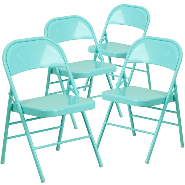 Flash Furniture Tantalizing Teal Folding Chair - 4-HF3-TEAL-GG