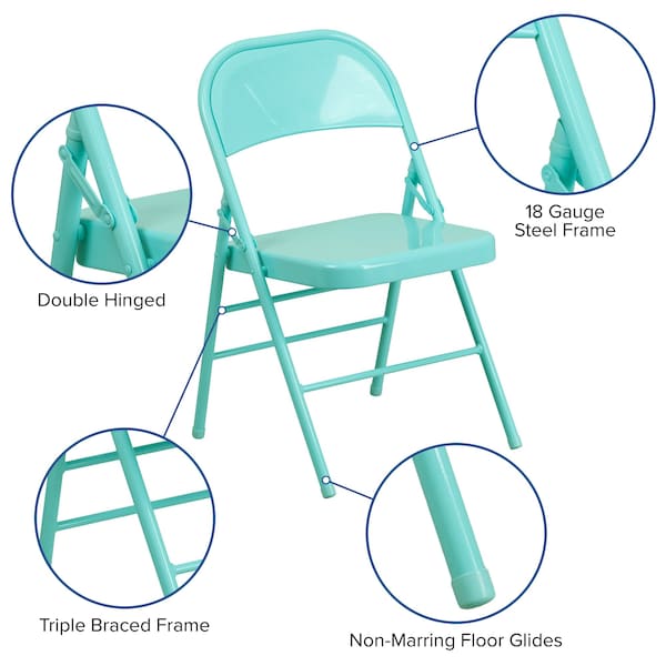 Flash Furniture Tantalizing Teal Folding Chair - 4-HF3-TEAL-GG