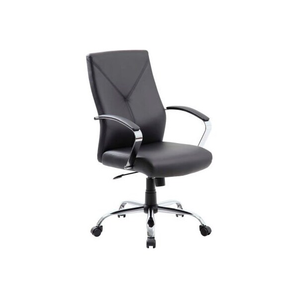Boss Office Products Boss Executive Chair with Arms - Leather - Mid Back - Black - B10101-BK