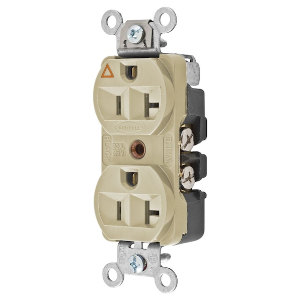 Hubbell Wiring Device-Kellems Straight Blade Devices, Receptacles, Duplex, Hubbell-Pro Heavy Duty, 2-Pole 3-Wire Grounding, 20A 125V, 5-20R, Ivory, Single Pack, Isolated Ground. - CR5352IGI