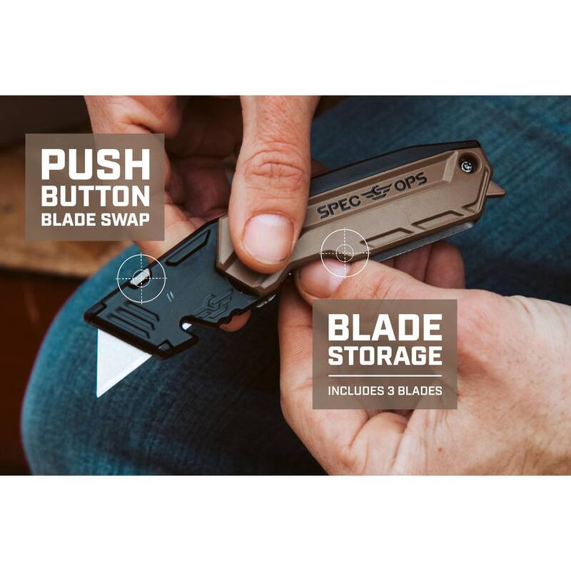 SPEC OPS Folding Utility Knives with Retractable Blade, Includes 3 Extra Blades in Handle Storage - SPEC-K1-FR