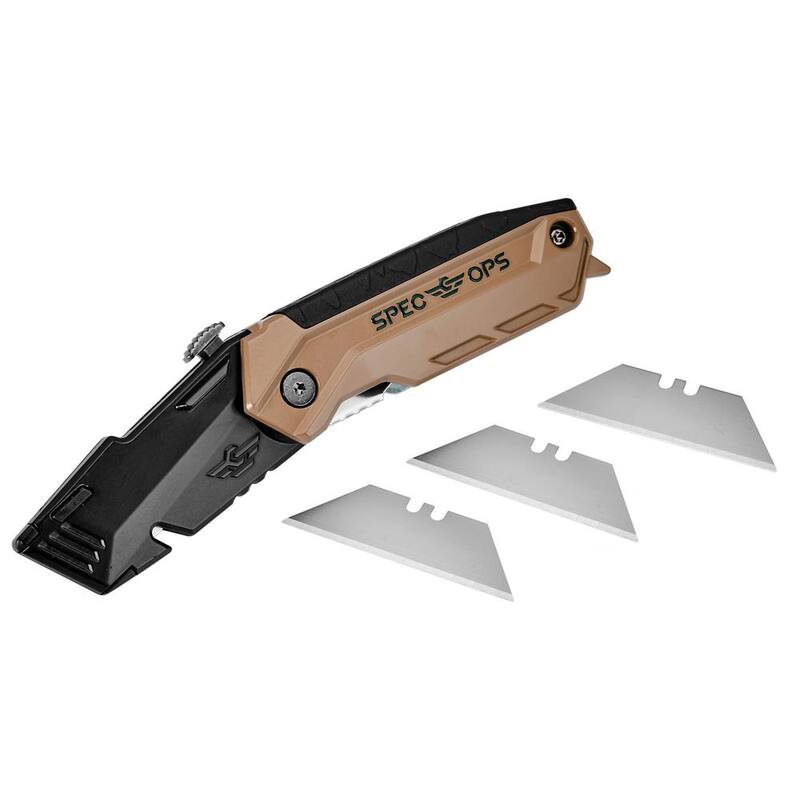 SPEC OPS Folding Utility Knives with Retractable Blade, Includes 3 Extra Blades in Handle Storage - SPEC-K1-FR
