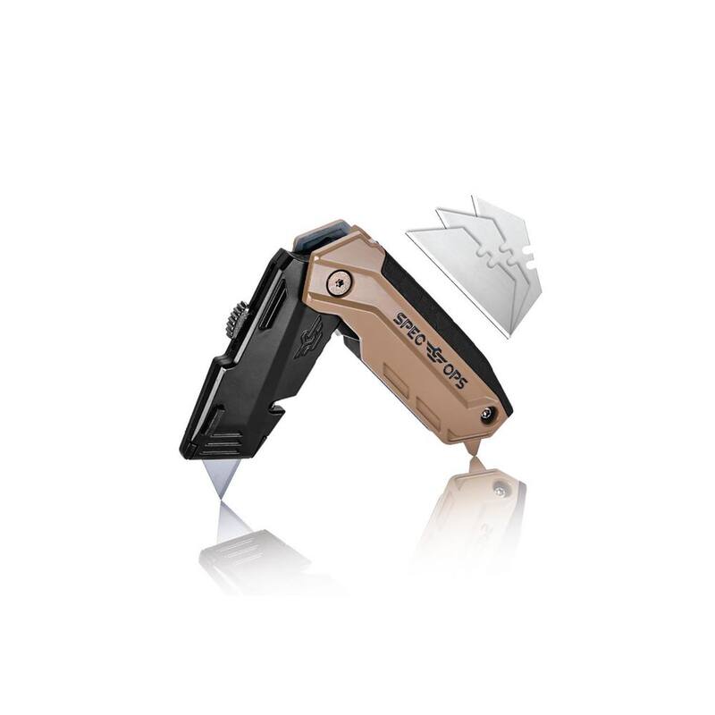 SPEC OPS Folding Utility Knives with Retractable Blade, Includes 3 Extra Blades in Handle Storage - SPEC-K1-FR