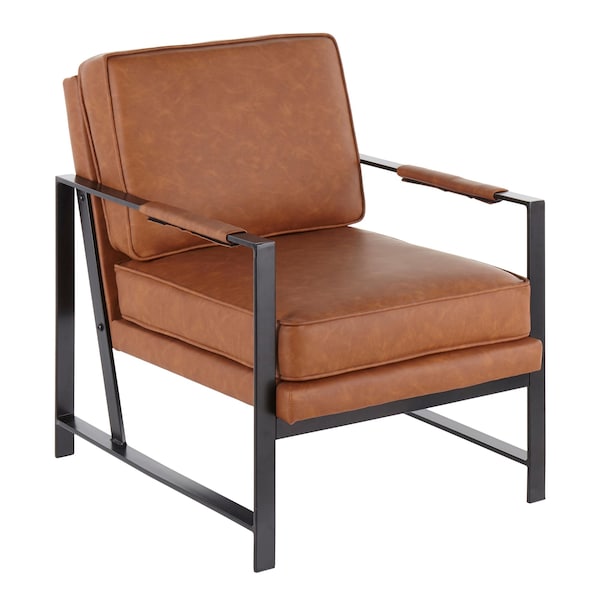 Lumisource Franklin Arm Chair in Black Metal and Camel Faux Leather - CHR-FRANKPAD BKCAM