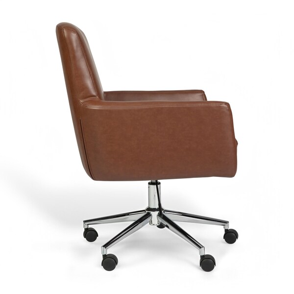 Martha Stewart Zaya Upholstered Office Chair in Saddle Brown/Polished Nickel - CH-240230-1-BR-MS