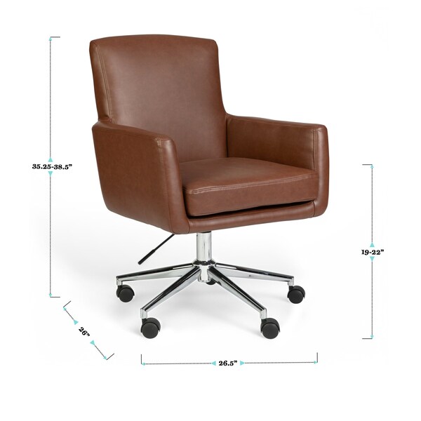 Martha Stewart Zaya Upholstered Office Chair in Saddle Brown/Polished Nickel - CH-240230-1-BR-MS