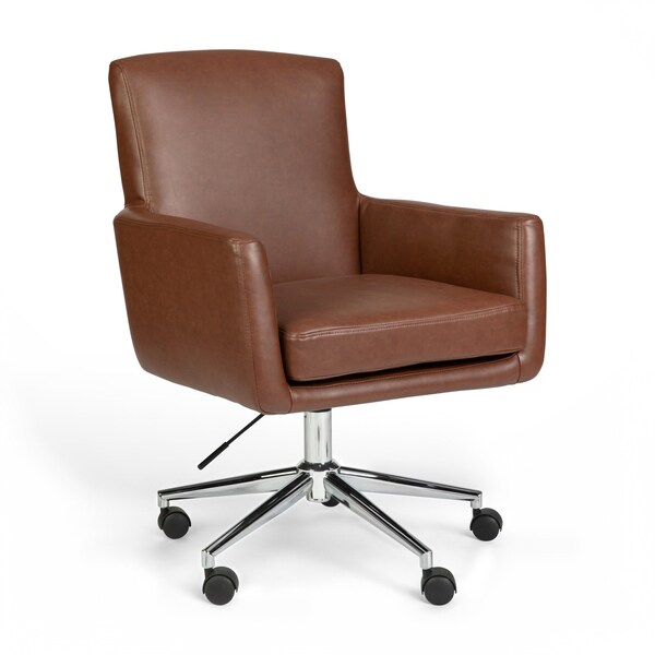 Martha Stewart Zaya Upholstered Office Chair in Saddle Brown/Polished Nickel - CH-240230-1-BR-MS