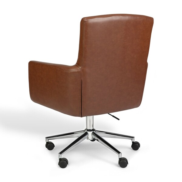 Martha Stewart Zaya Upholstered Office Chair in Saddle Brown/Polished Nickel - CH-240230-1-BR-MS