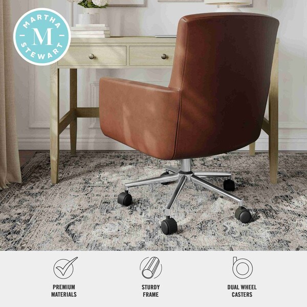 Martha Stewart Zaya Upholstered Office Chair in Saddle Brown/Polished Nickel - CH-240230-1-BR-MS