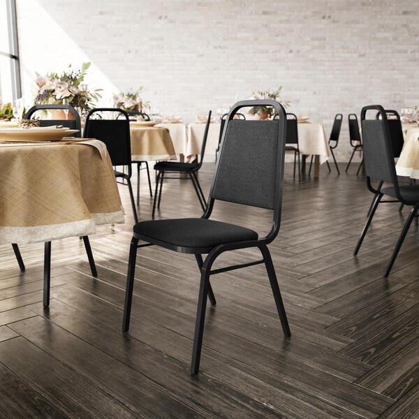 Flash Furniture HERCULES Series Trapezoidal Back Stacking Banquet Chair in Black Fabric - Black Frame, 4PK - 4-FD-BHF-2-BK-BK-GG
