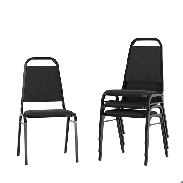 Flash Furniture HERCULES Series Trapezoidal Back Stacking Banquet Chair in Black Fabric - Black Frame, 4PK - 4-FD-BHF-2-BK-BK-GG