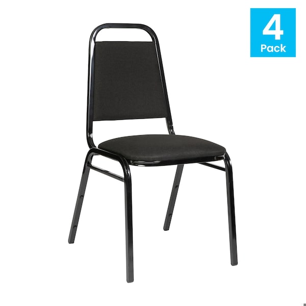 Flash Furniture HERCULES Series Trapezoidal Back Stacking Banquet Chair in Black Fabric - Black Frame, 4PK - 4-FD-BHF-2-BK-BK-GG