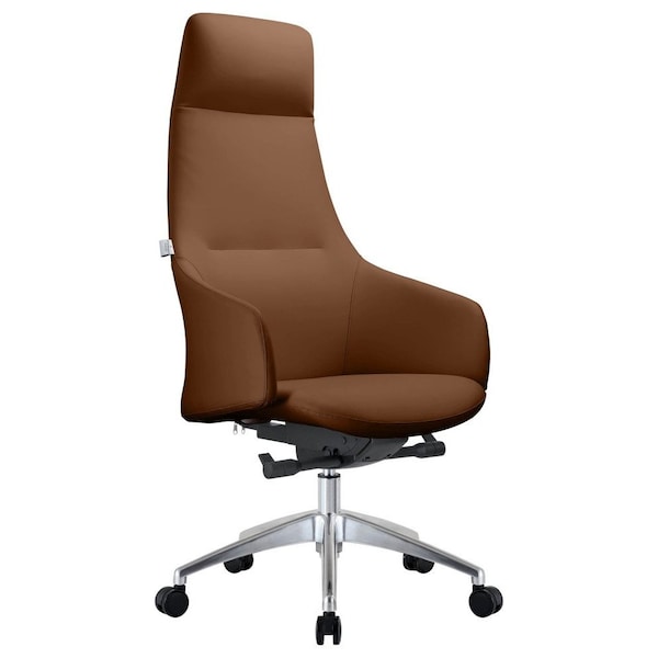 Leisuremod Celeste High-Back Office Chair in Upholstered Leather & Iron Frame with Swivel & Tilt, Dark Brown - COT20DBRL