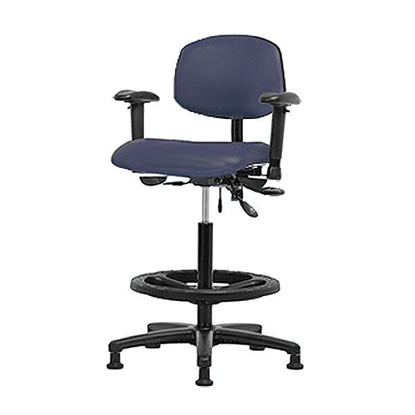 Blue Ridge Ergonomics High Bench Chair Desk Chair, Wood, Casters, Adjustable Arms, 26" to 35" Height, Vinyl, Imperial Blue - BR-VHBCH-RG-T1-A1-BF-RG-8582
