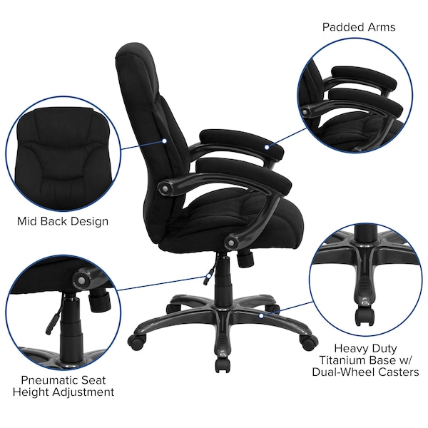 Flash Furniture Contemporary Chair Fixed Arms, 18-1/4" to 22" Height, Black Microfiber - GO-725-BK-GG