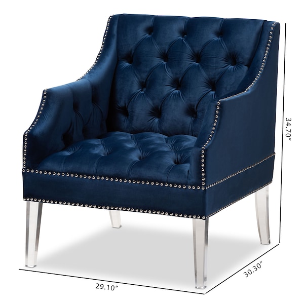 Baxton Studio Silvana Blue Velvet Upholstered Lounge Chair with Acrylic Legs - 152-9267